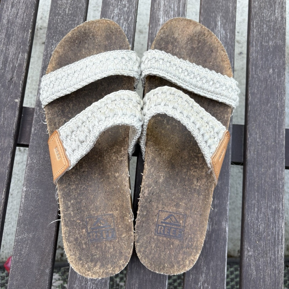 Reef Women 9 Tan Slide Sandal Boho Beach Cushion Vista FAIR Condition - Picture 5 of 16